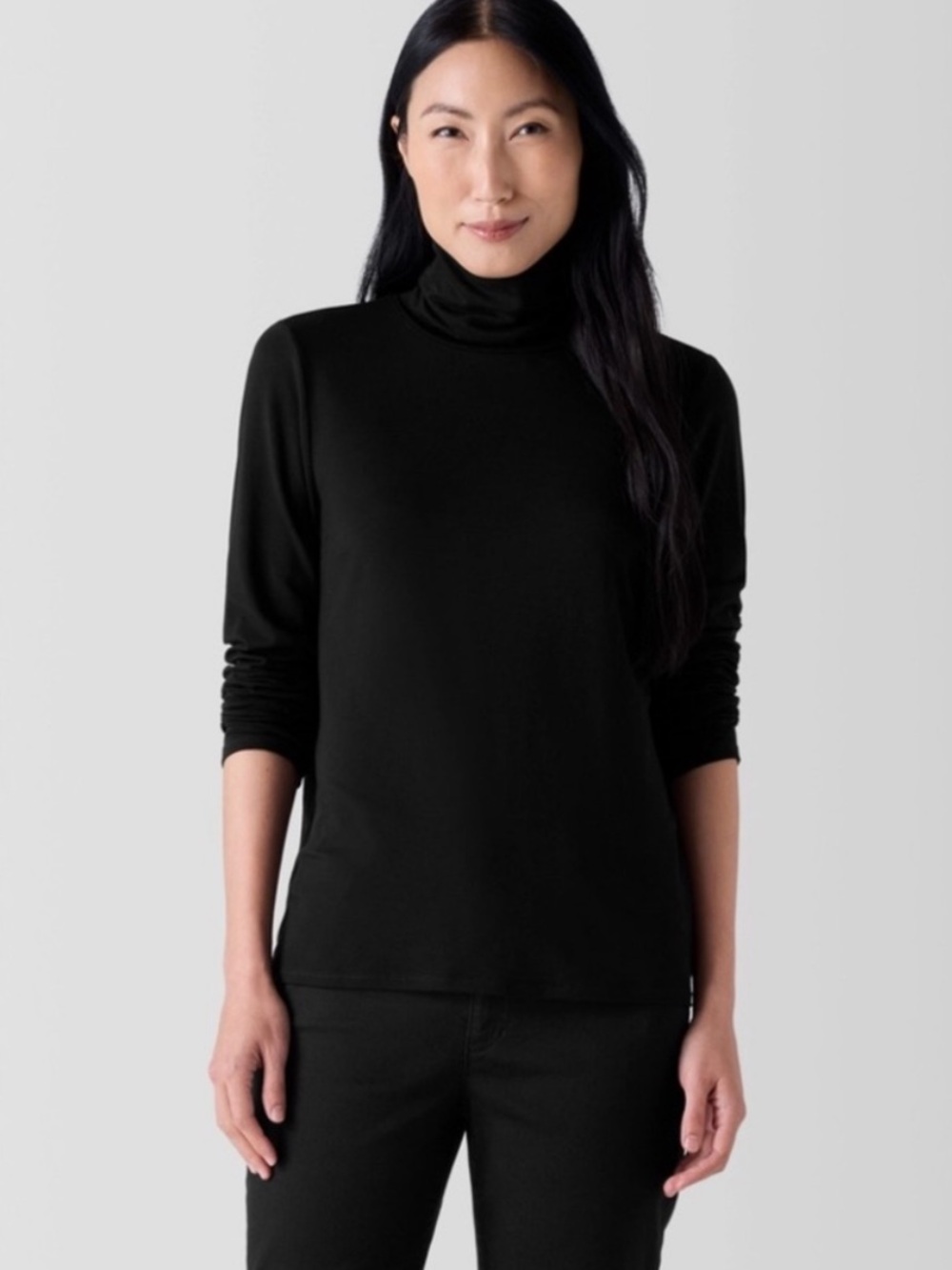 NWT Eileen Fisher 100% Extra Fine Merino Wool Funnel Neck Sweater - Blk - Large